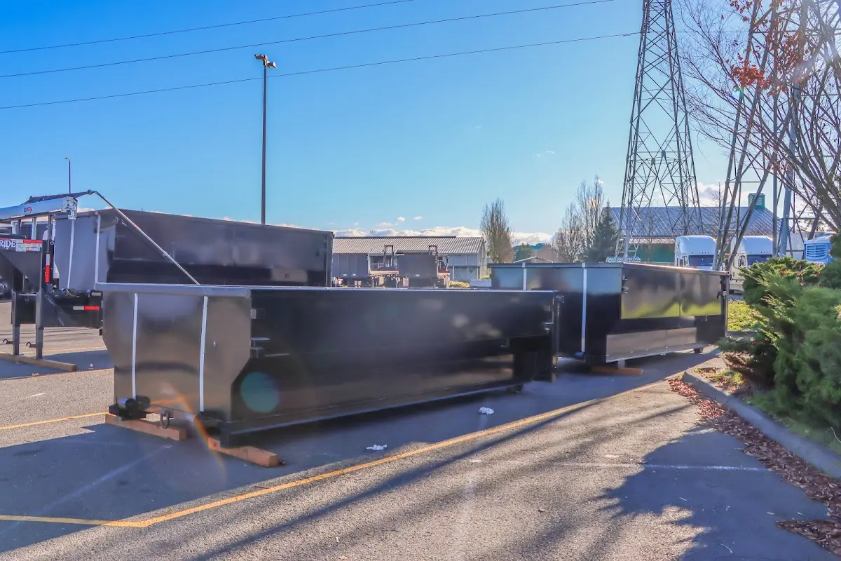 Roll-off dumpster ready for waste disposal at job site for Construction Dumpster Rental in McHenry